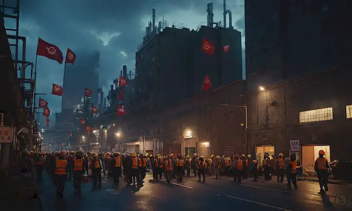 ilustración 3D de una calle de la ciudad al atardecer