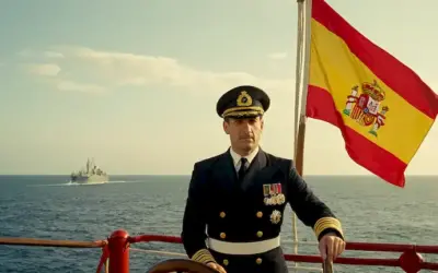 Oficial naval de pie en el borde de un barco