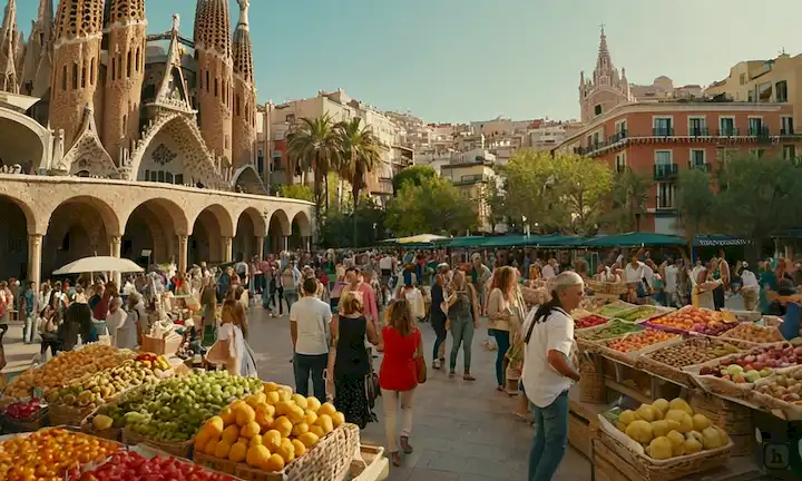 Un vibrante paisaje urbano con una mezcla de rascacielos modernos y hitos históricos